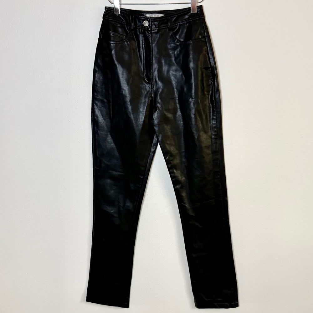 12th Tribe Black Faux Leather High Rise Straight Leg Pants Size S